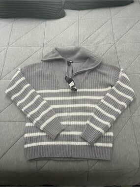 Fashion Nova Gray & White Striped quarter-Zip Sweater